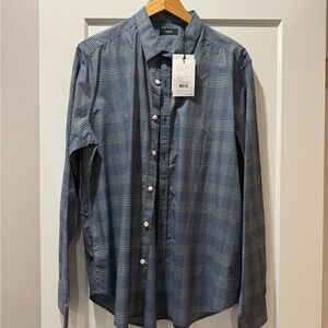 Theory Navy Checkered Button Down Shirt